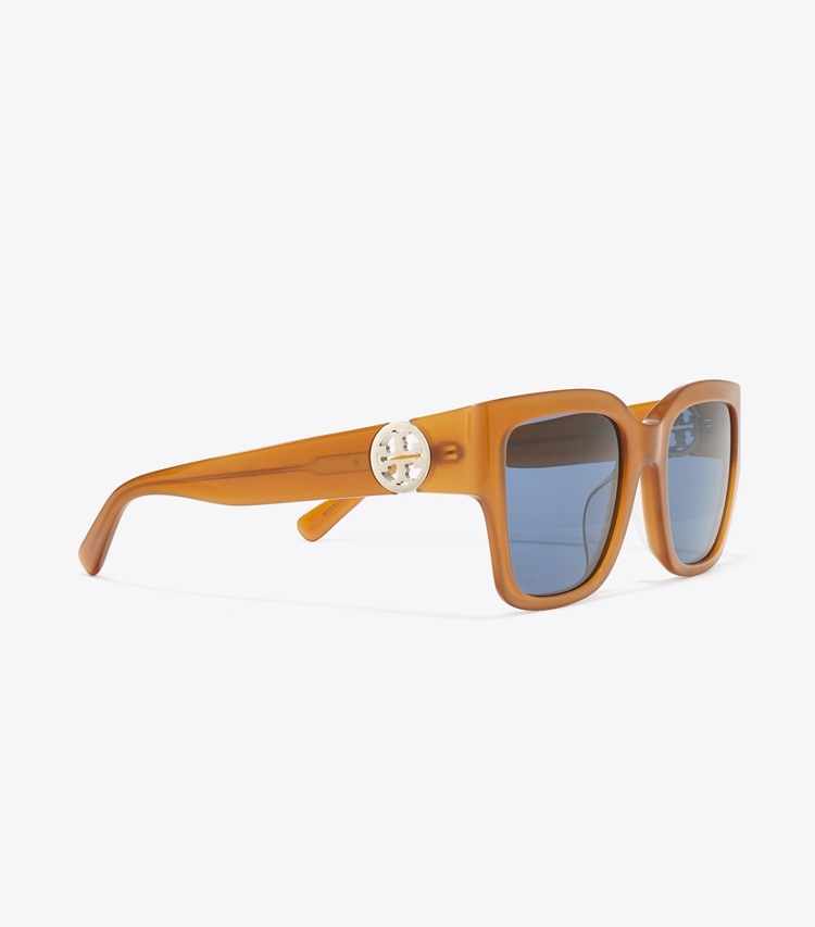Tory Burch designer sunglasses & eyewear Miller Square Sunglasses in AMBER BROWN/BLUE detail