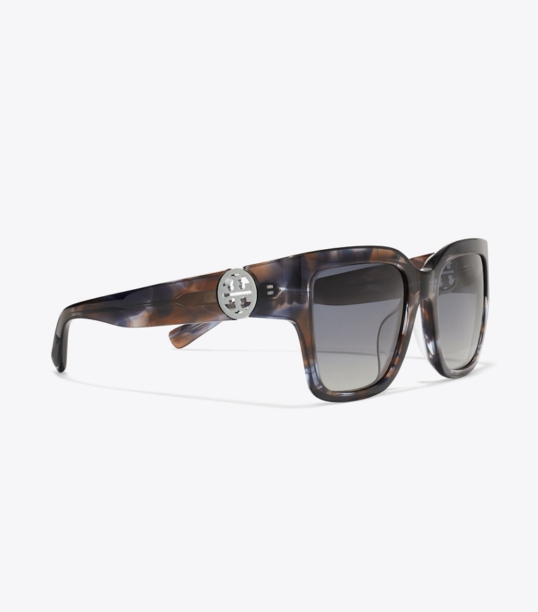 Tory Burch designer sunglasses & eyewear Miller Square Sunglasses in BLUE SMOKE TORTOISE/POLAR GRAY GRADIENT detail