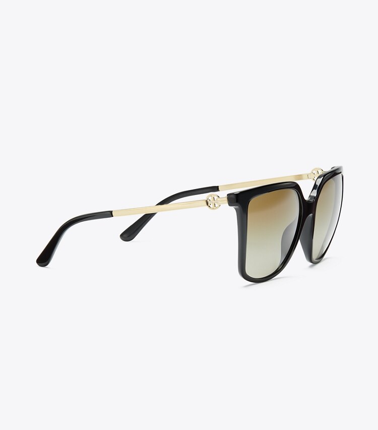 Tory Burch designer sunglasses & eyewear Miller Square Sunglasses in Black detail