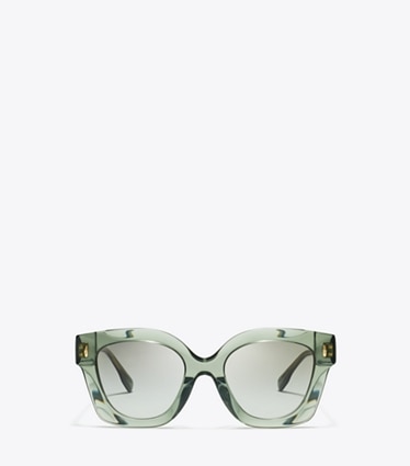 Tory Burch designer sunglasses & eyewear Miller Square Sunglasses in TRANSPARENT SAGE/ LIGHT GREY GRADIENT front