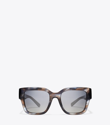 Tory Burch designer sunglasses & eyewear Miller Square Sunglasses in BLUE SMOKE TORTOISE/POLAR GRAY GRADIENT front
