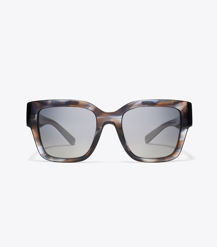 Tory Burch designer sunglasses & eyewear Miller Square Sunglasses in BLUE SMOKE TORTOISE/POLAR GRAY GRADIENT front