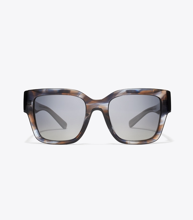 Tory Burch designer sunglasses & eyewear Miller Square Sunglasses in BLUE SMOKE TORTOISE/POLAR GRAY GRADIENT front