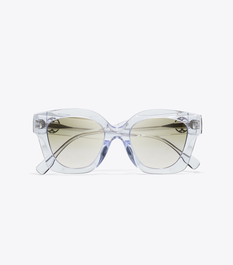 Tory Burch designer sunglasses & eyewear Miller Square Sunglasses in CLEAR/LIGHT BROWN GRADIENT overhead