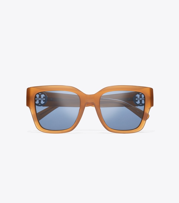 Tory Burch designer sunglasses & eyewear Miller Square Sunglasses in AMBER BROWN/BLUE overhead