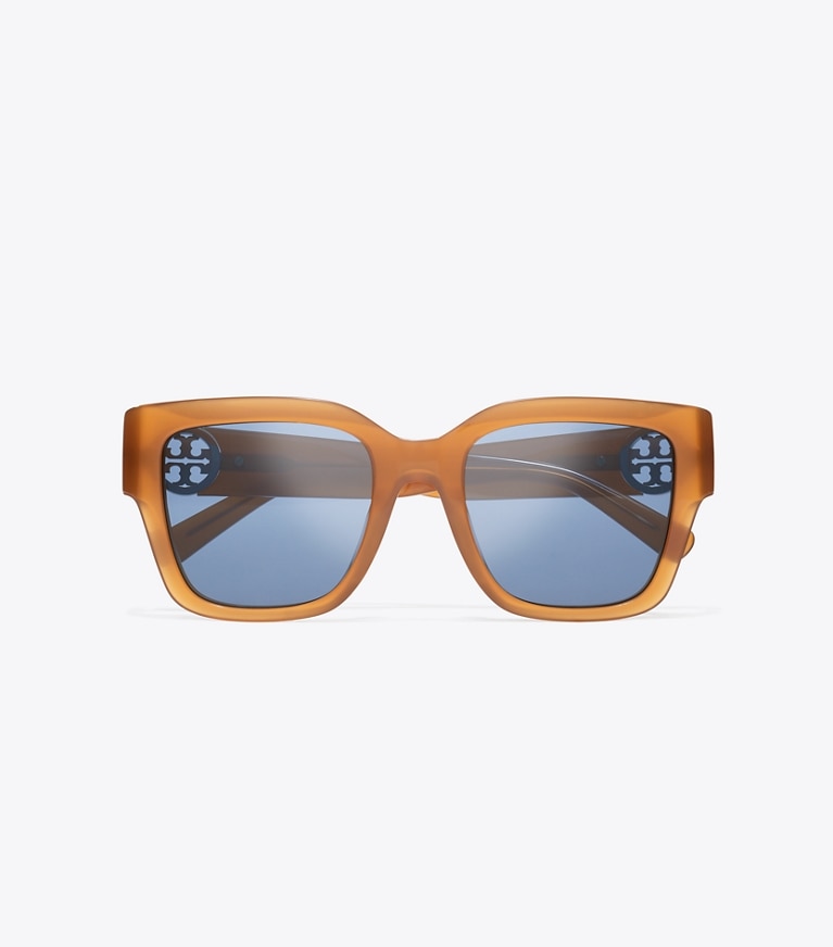 Tory Burch designer sunglasses & eyewear Miller Square Sunglasses in AMBER BROWN/BLUE overhead