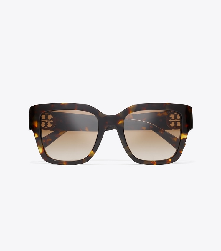 Tory Burch designer sunglasses & eyewear Miller Square Sunglasses in DARK TORTOISE/ SOLID BROWN overhead