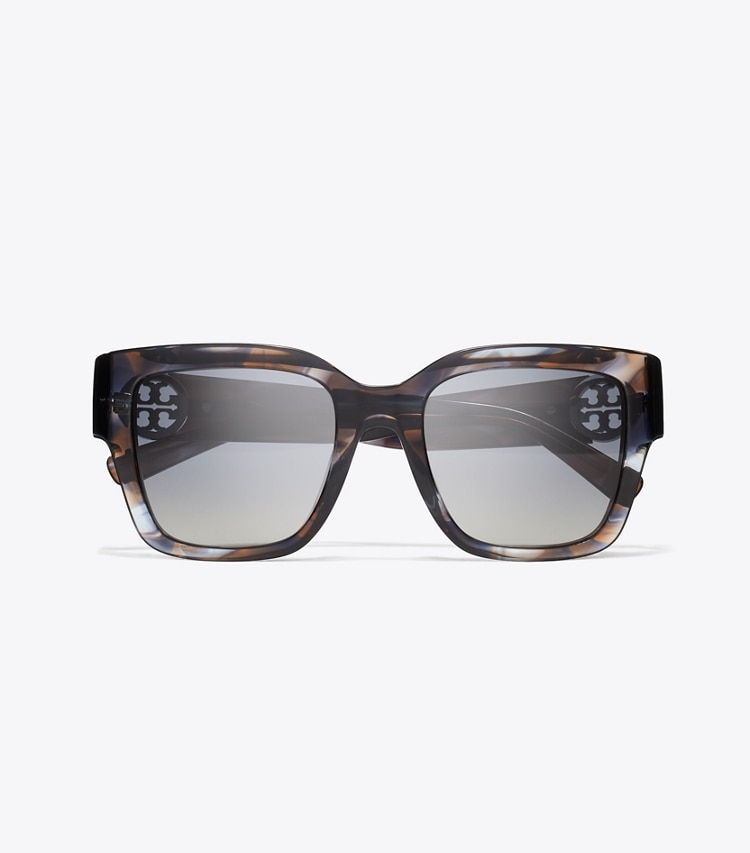 Tory Burch designer sunglasses & eyewear Miller Square Sunglasses in BLUE SMOKE TORTOISE/POLAR GRAY GRADIENT overhead