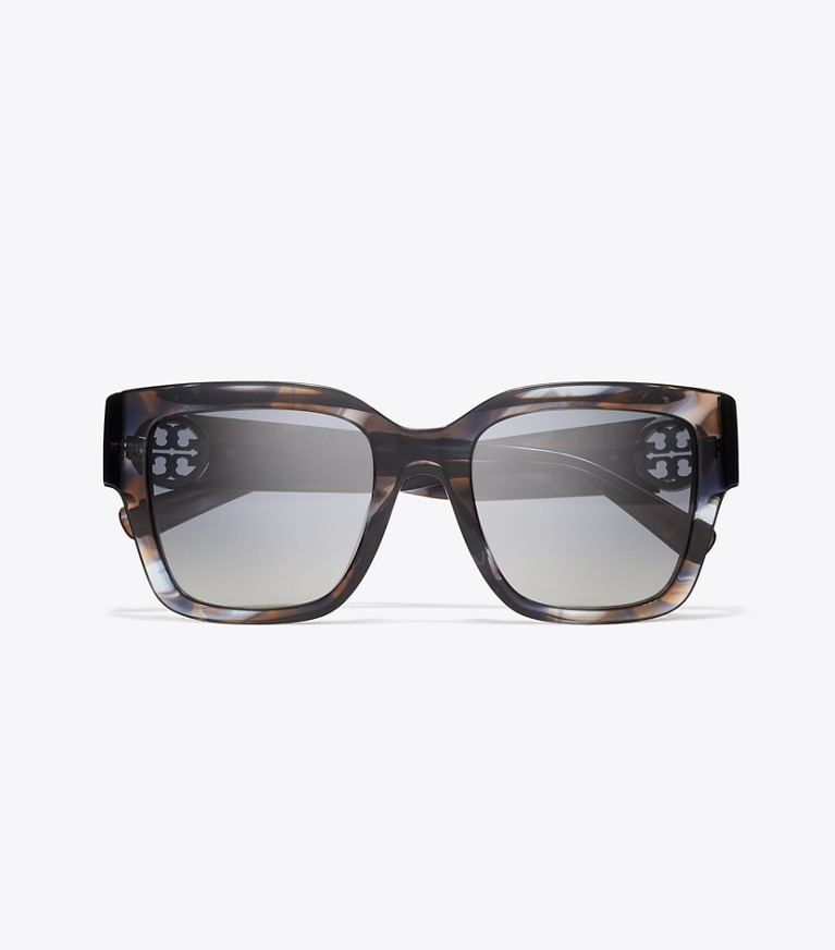 Tory Burch designer sunglasses & eyewear Miller Square Sunglasses in BLUE SMOKE TORTOISE/POLAR GRAY GRADIENT overhead