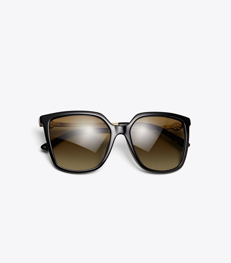Tory Burch designer sunglasses & eyewear Miller Square Sunglasses in Black overhead