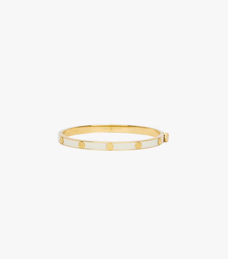 Tory Burch designer bracelets Miller Stud 5mm Enamel Hinge Bracelet in Tory Gold / New Ivory front