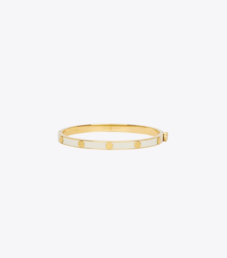 Tory Burch designer bracelets Miller Stud 5mm Enamel Hinge Bracelet in Tory Gold / New Ivory front