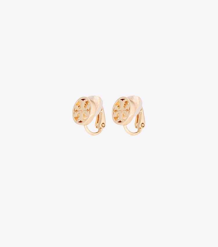 Tory Burch designer イヤリング＆ピアス ミラー スタッズ クリップオンイヤリング in Tory Gold front