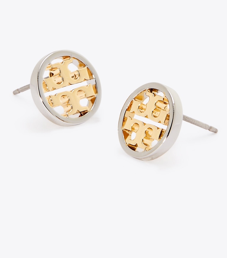 Tory Burch designer earrings Miller Stud Earring in Tory Gold/Tory Silver front