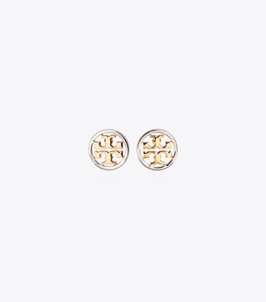 Tory Burch designer earrings Miller Stud Earring in Tory Gold/Tory Silver front