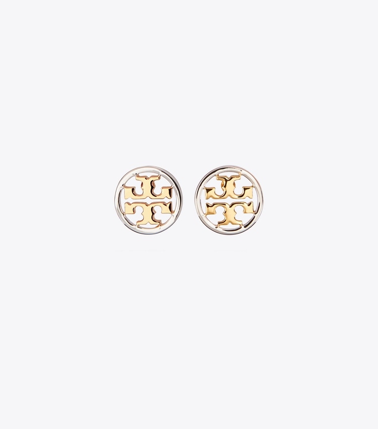 Tory Burch designer earrings Miller Stud Earring in Tory Gold/Tory Silver front