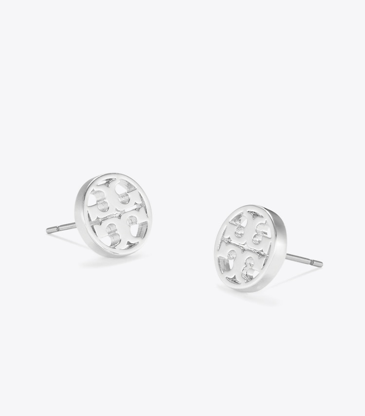 Tory Burch designer earrings Miller Stud Earrings in Tory Silver detail