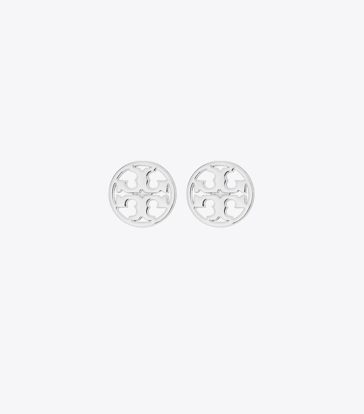 Tory Burch designer earrings Miller Stud Earrings in Tory Silver front