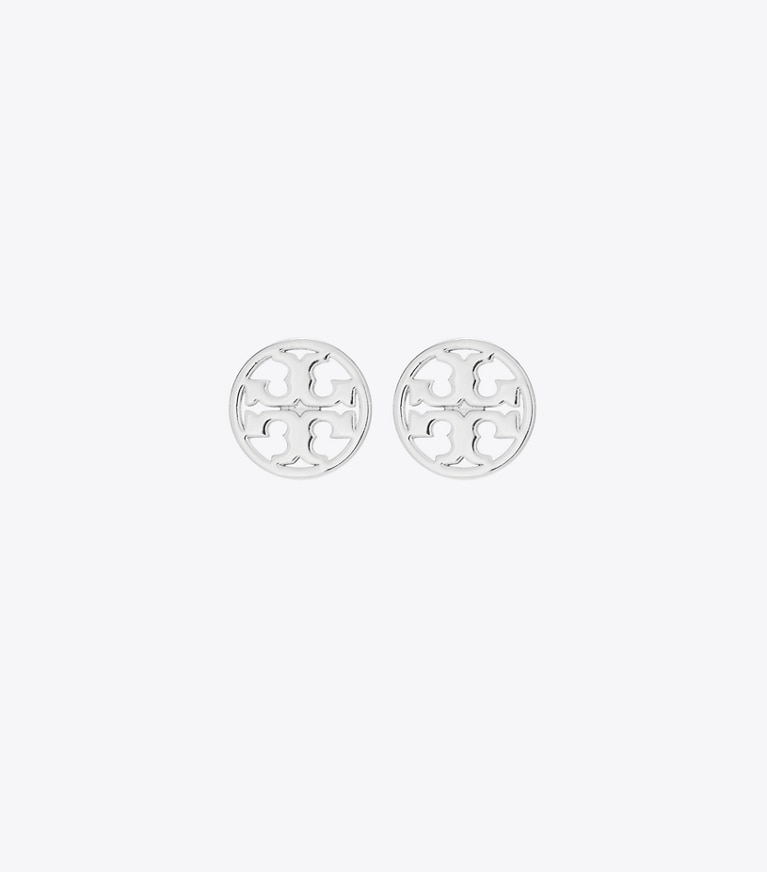 Tory Burch designer earrings Miller Stud Earrings in Tory Silver front