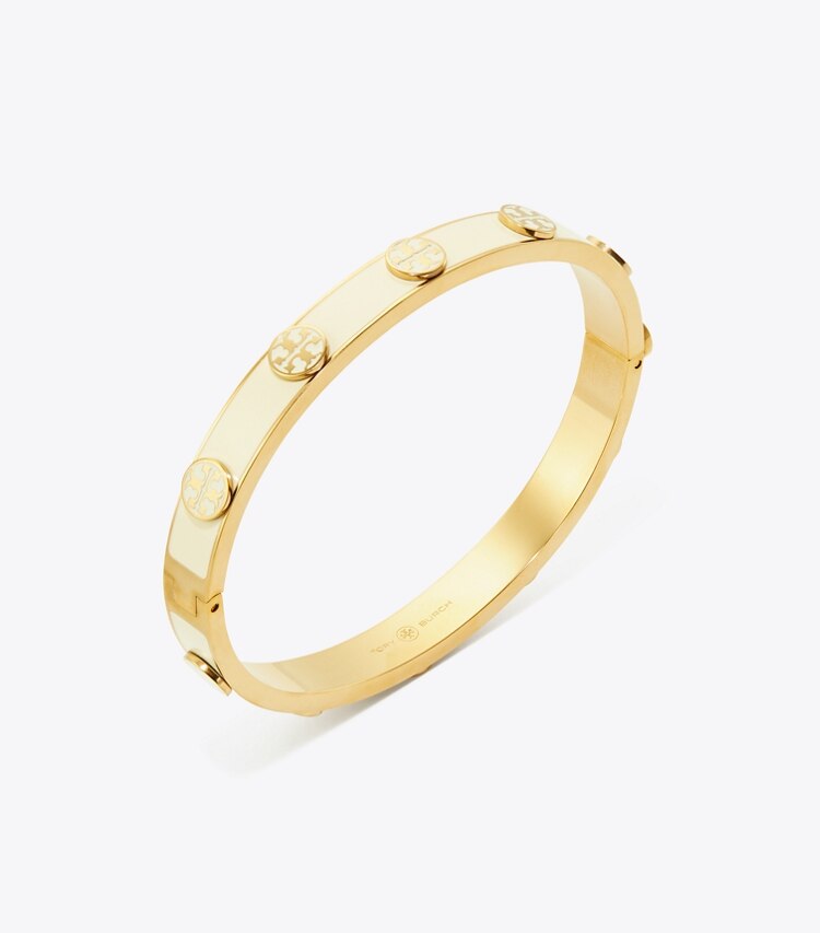 Tory Burch designer bracelets Miller Stud Enamel Hinged Bracelet in Tory Gold / New Ivory detail
