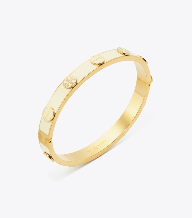 Tory Burch designer bracelets Miller Stud Enamel Hinged Bracelet in Tory Gold / New Ivory front