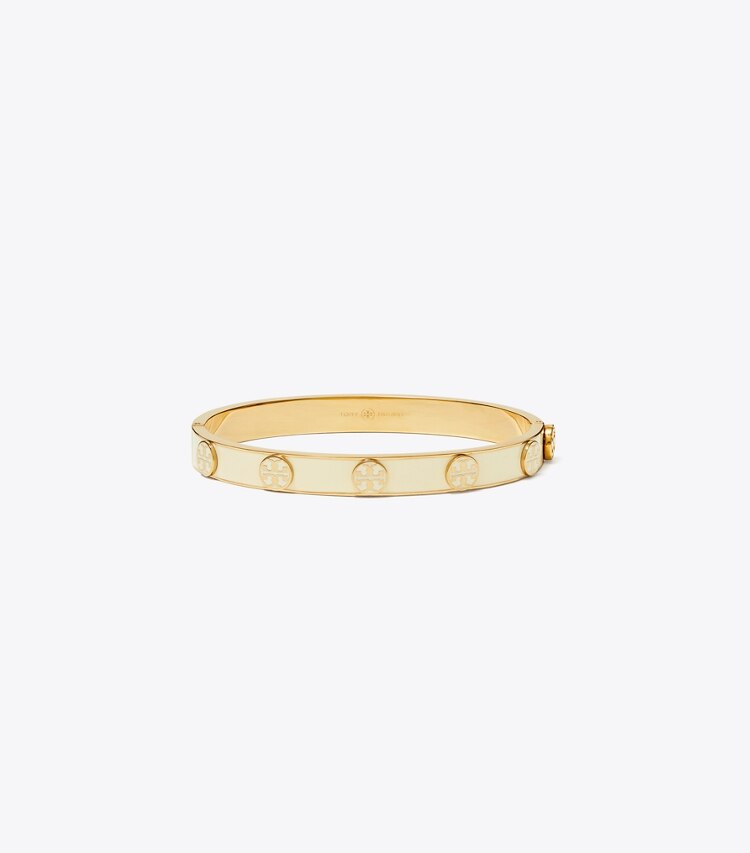 Tory Burch designer bracelets Miller Stud Enamel Hinged Bracelet in Tory Gold / New Ivory front
