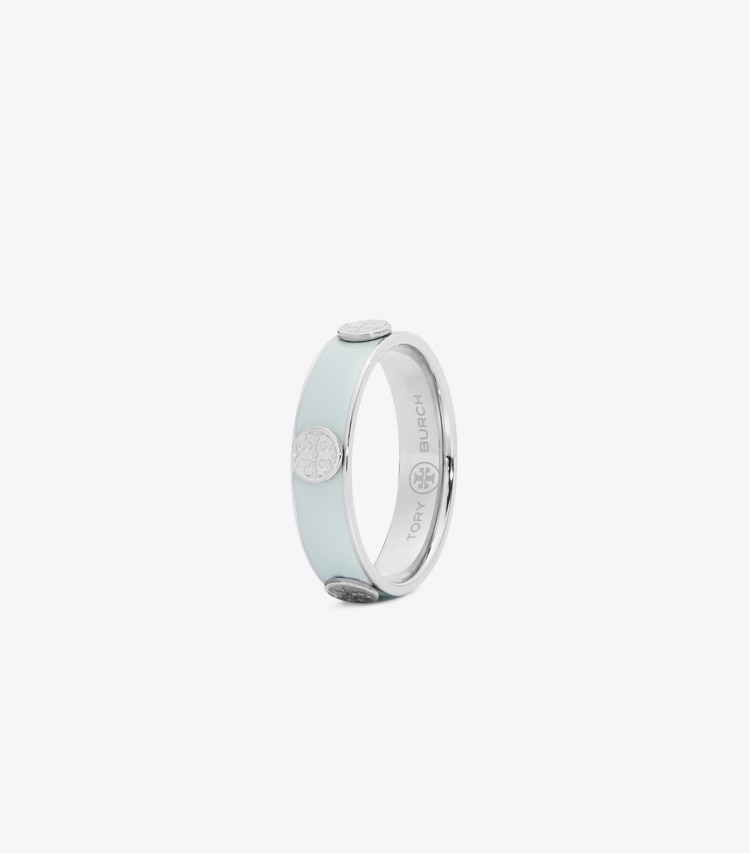 Tory Burch designer rings Miller Stud Enamel Ring in Tory Silver / Seltzer angle