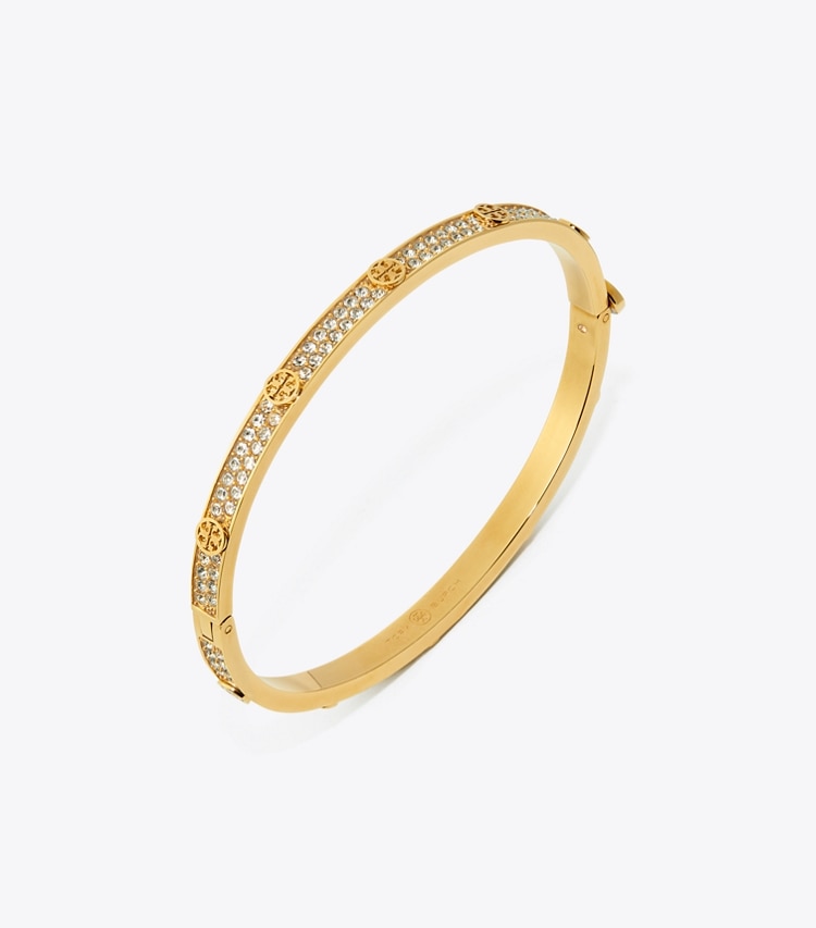 Tory Burch designer ブレスレット ミラー スタッズ ヒンジブレスレット 5mm in Tory Gold / Crystal ディテール