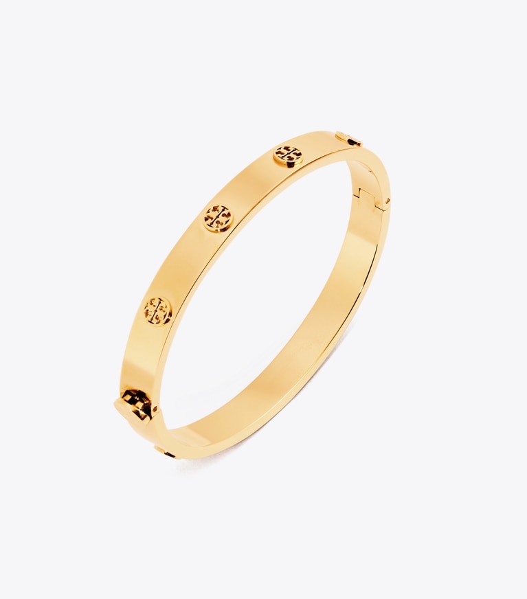 Tory Burch designer bracelets Miller Stud Hinge Bracelet, 7MM in Tory Gold front