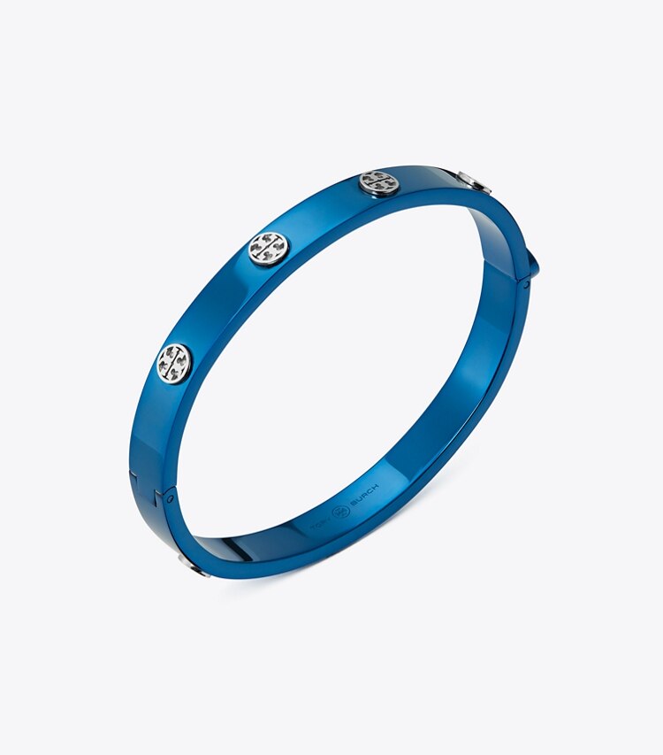 Tory Burch designer bracelets Miller Stud Hinge Bracelet in Tory Silver / Blue detail