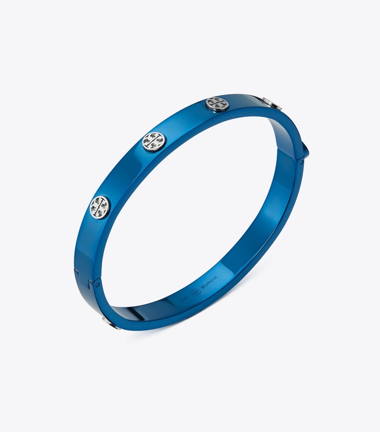 Tory Burch designer bracelets Miller Stud Hinge Bracelet in Tory Silver / Blue front