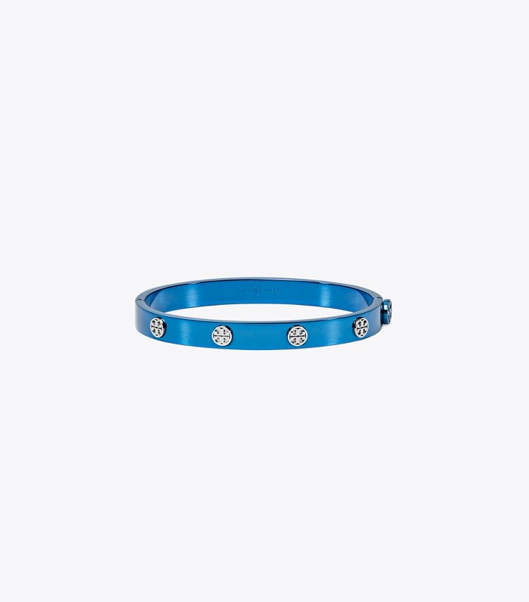 Tory Burch designer bracelets Miller Stud Hinge Bracelet in Tory Silver / Blue front