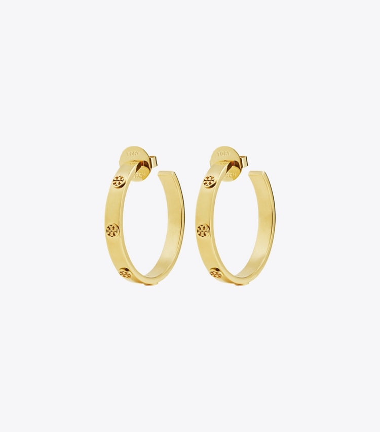 Tory Burch designer earrings Miller Stud Hoop Earrings in Tory Gold front