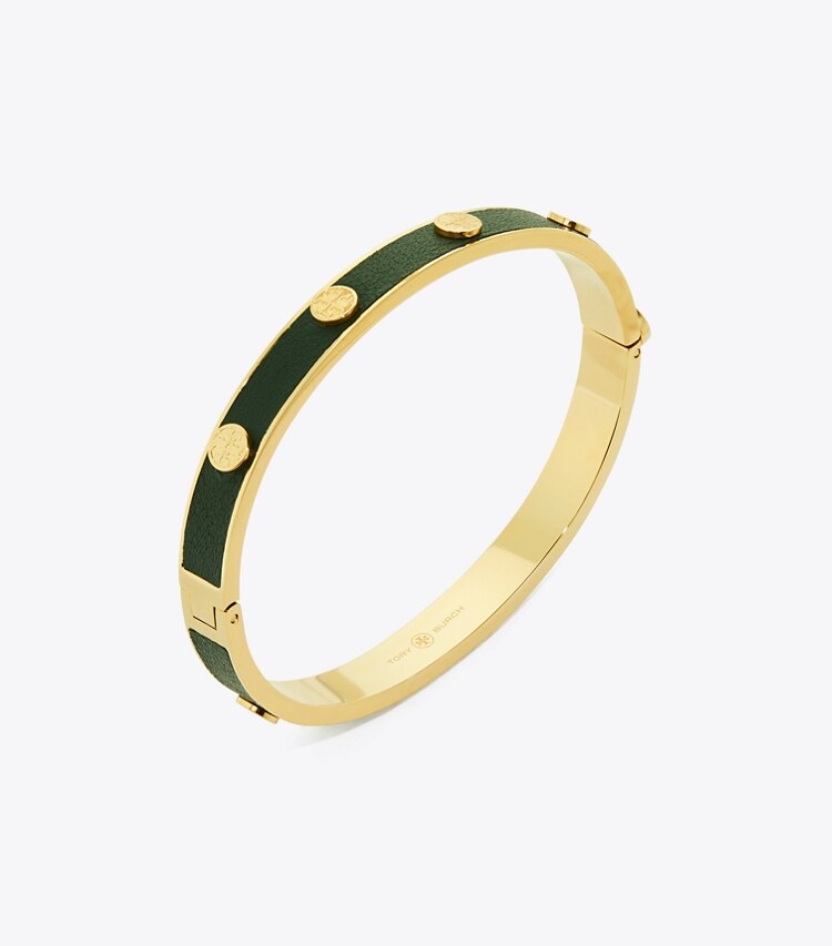 Tory Burch designer bracelets Miller Stud Leather Hinge Bracelet in Tory Gold / Pine Tree detail