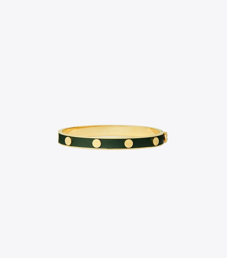 Tory Burch designer bracelets Miller Stud Leather Hinge Bracelet in Tory Gold / Pine Tree front