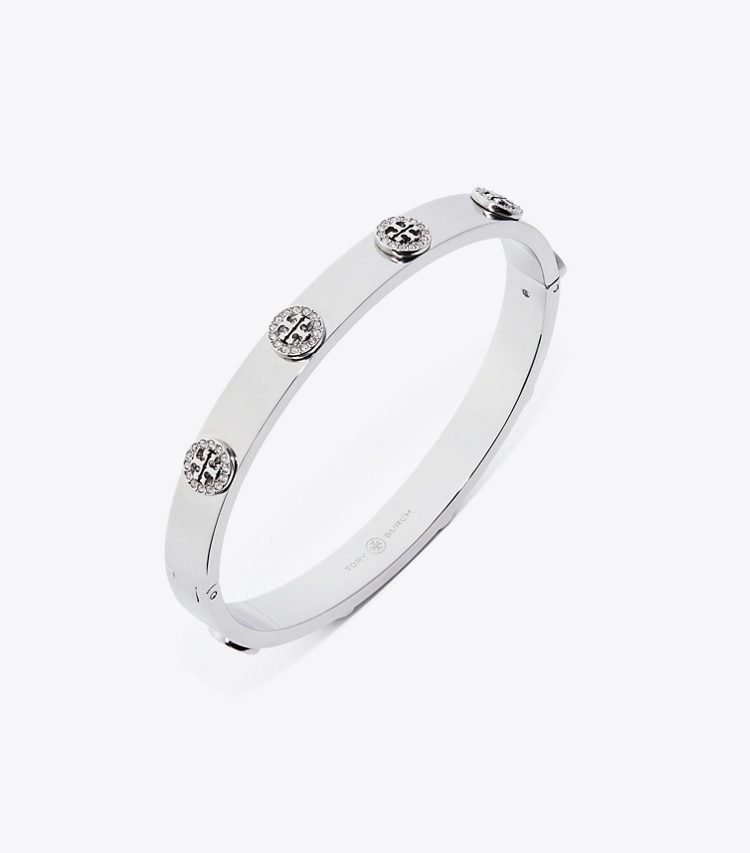 Tory Burch designer bracelets Miller Stud Pavé Hinge Bracelet in Tory Silver / Crystal detail