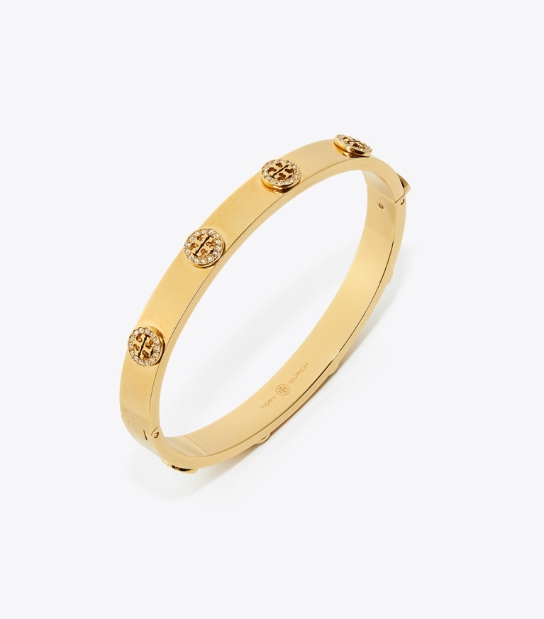 Tory Burch designer bracelets Miller Stud Pavé Hinge Bracelet in Tory Gold / Crystal front