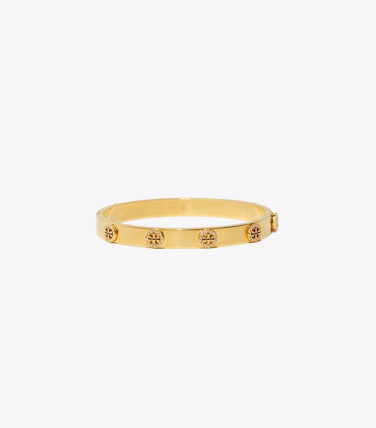 Tory Burch designer bracelets Miller Stud Pavé Hinge Bracelet in Tory Gold / Crystal front