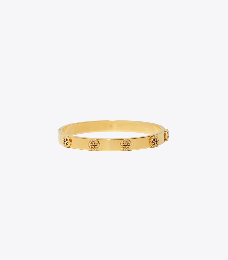 Tory Burch designer bracelets Miller Stud Pavé Hinge Bracelet in Tory Gold / Crystal front