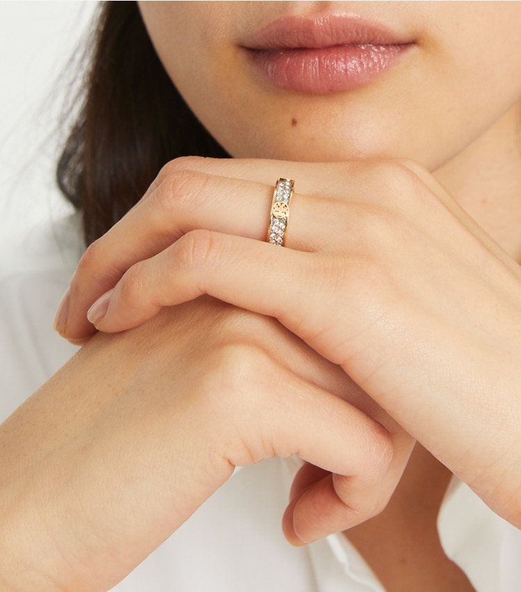Tory Burch designer rings Miller Stud Ring in Tory Gold / Crystal accessory on model
