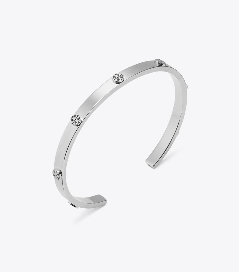 Tory Burch designer bracelets Miller Stud Thin Cuff in Tory Silver front