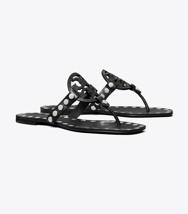 Tory Burch designer sandals Miller Studded Sandal in PERFECT BLACK / SILVER angle