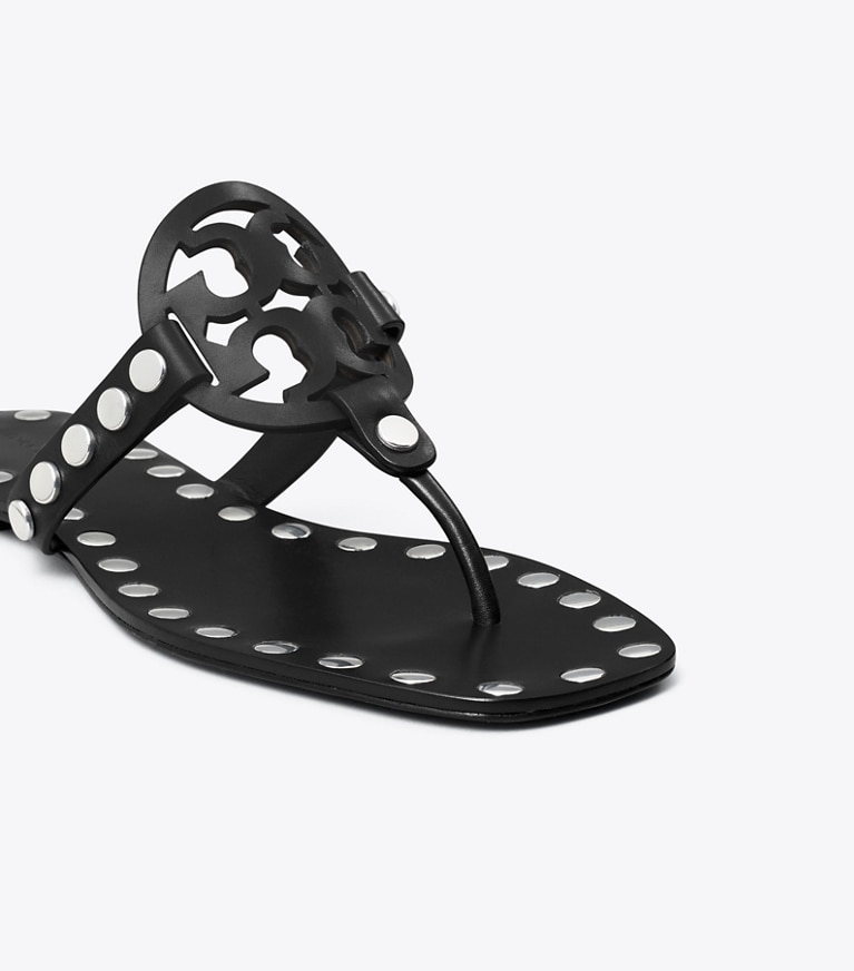 Tory Burch designer sandals Miller Studded Sandal in PERFECT BLACK / SILVER angle