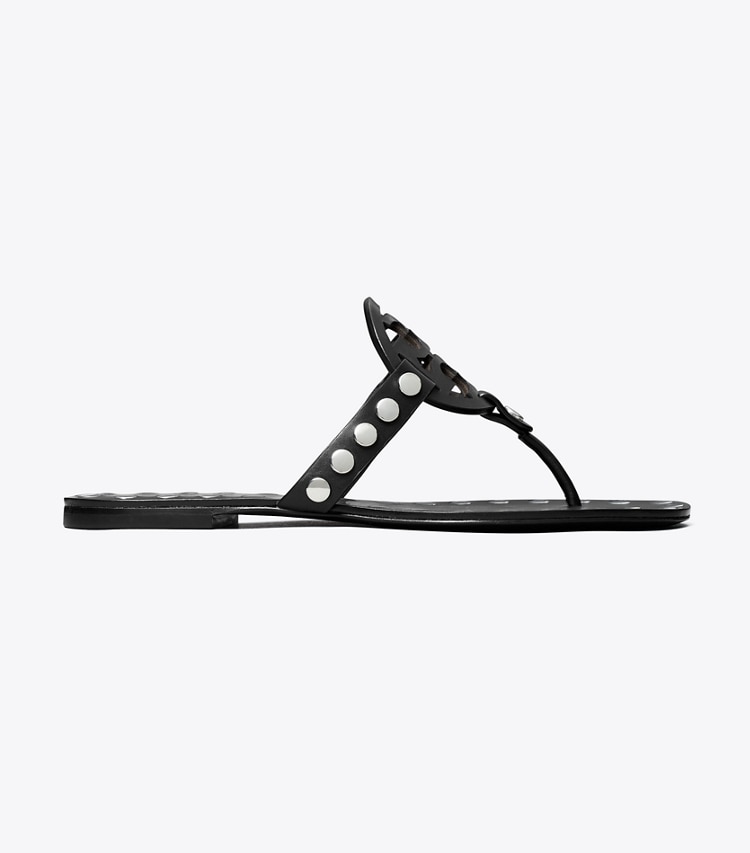 Tory Burch designer sandals Miller Studded Sandal in PERFECT BLACK / SILVER side