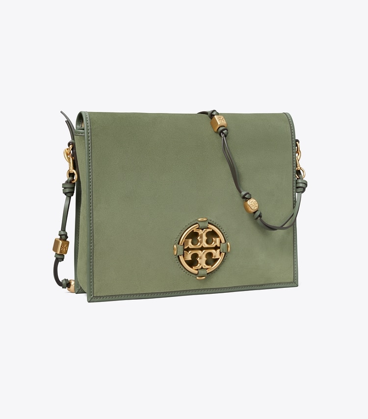 Tory Burch designer crossbody bags Miller Suede Messenger in PALM LEAF angle