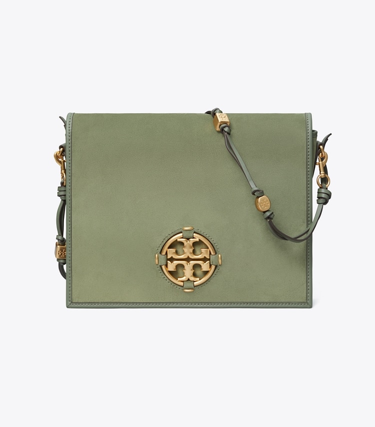 Tory Burch designer crossbody bags Miller Suede Messenger in PALM LEAF front