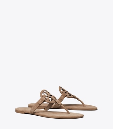 Tory Burch designer sandals Miller Suede Sandal in RIVER ROCK angle