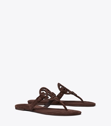 Tory Burch designer sandals Miller Suede Sandal in DARK COCOA angle