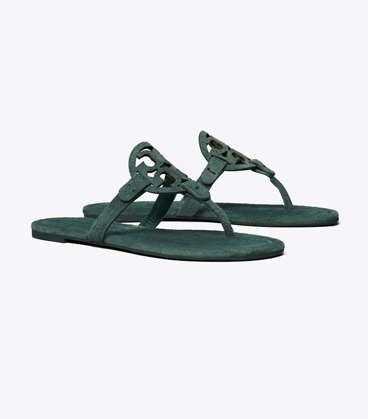 Tory Burch designer sandals Miller Suede Sandal in WARM TEAL angle