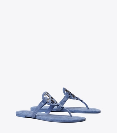 Tory Burch designer sandals Miller Suede Sandal in SOFT BLUE angle